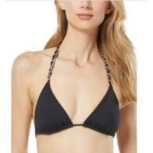 Michael Kors Women's Black Chain-Trim String Triangle Bikini Top M NWT